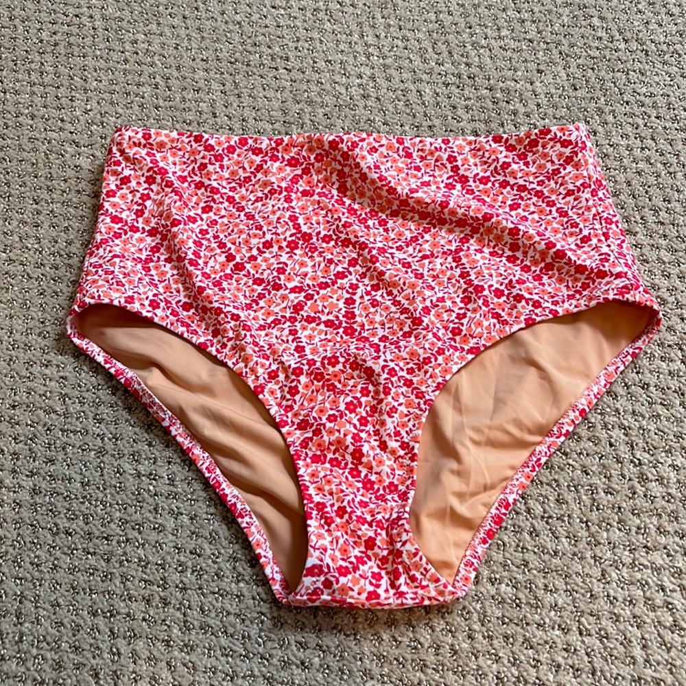 J. Crew NWT printed high waisted bikini bottom sz M, red and peach floral